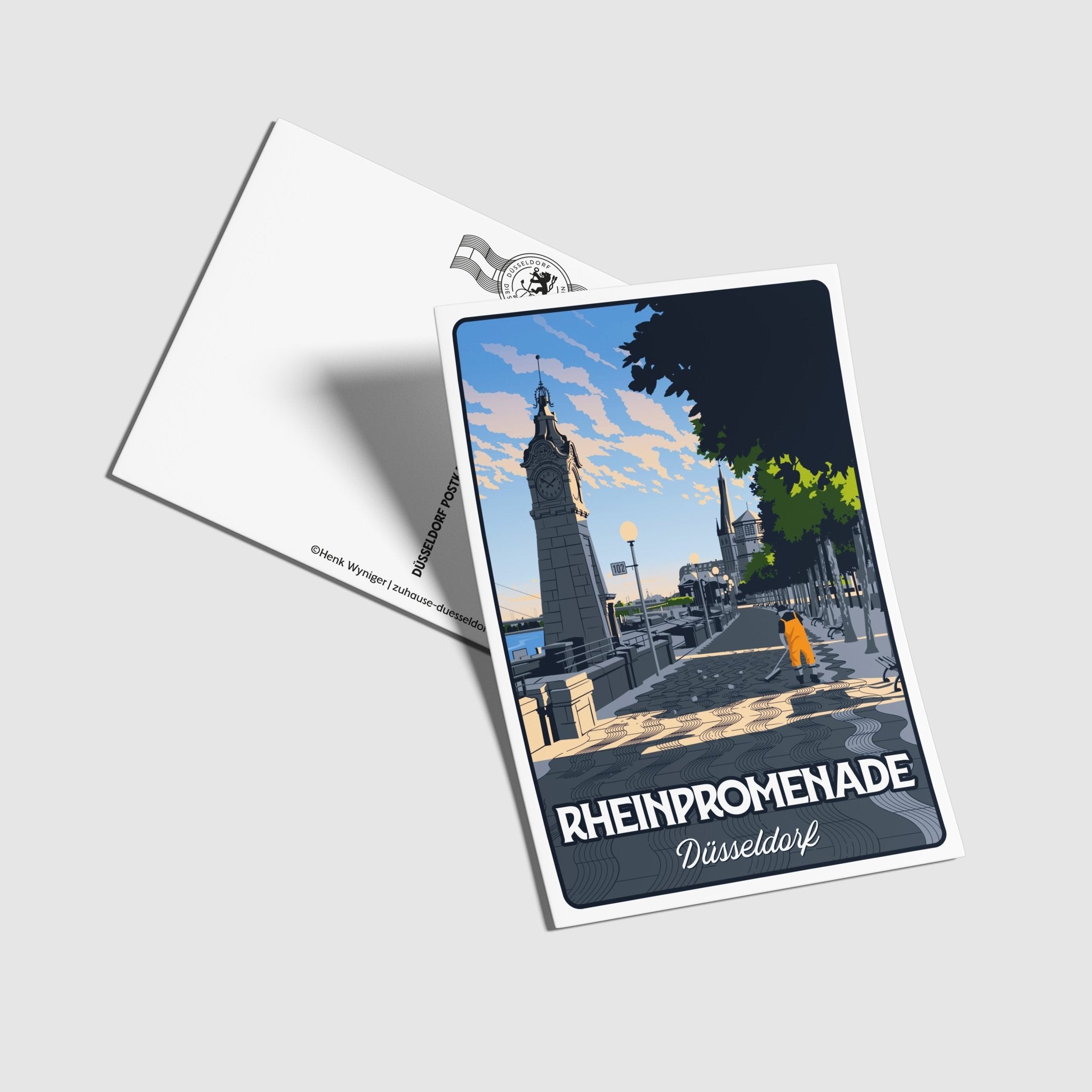 Postkarte Rheinpromenade Düsseldorf - Zu Hause ist es auch schön